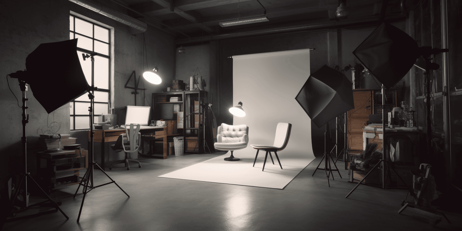 Empty photography studio with lighting equipment
