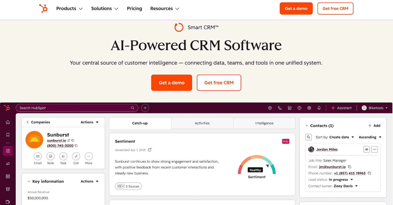 Hubspot homepage