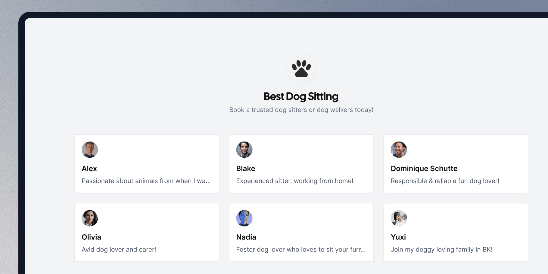 Best Dog Sitting marketplace booking page with sitter profiles