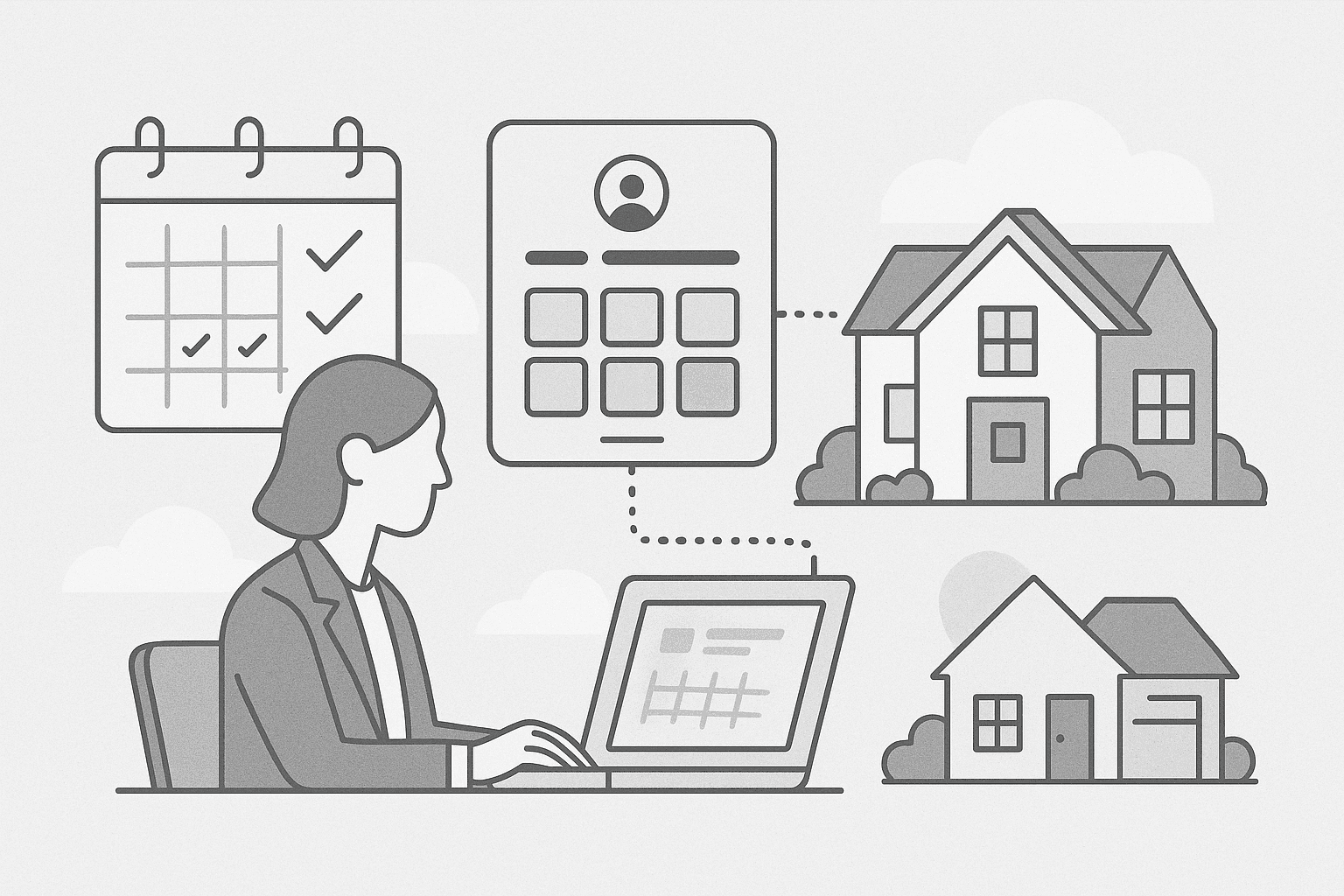 Illustration of a real estate agent scheduling with a laptop