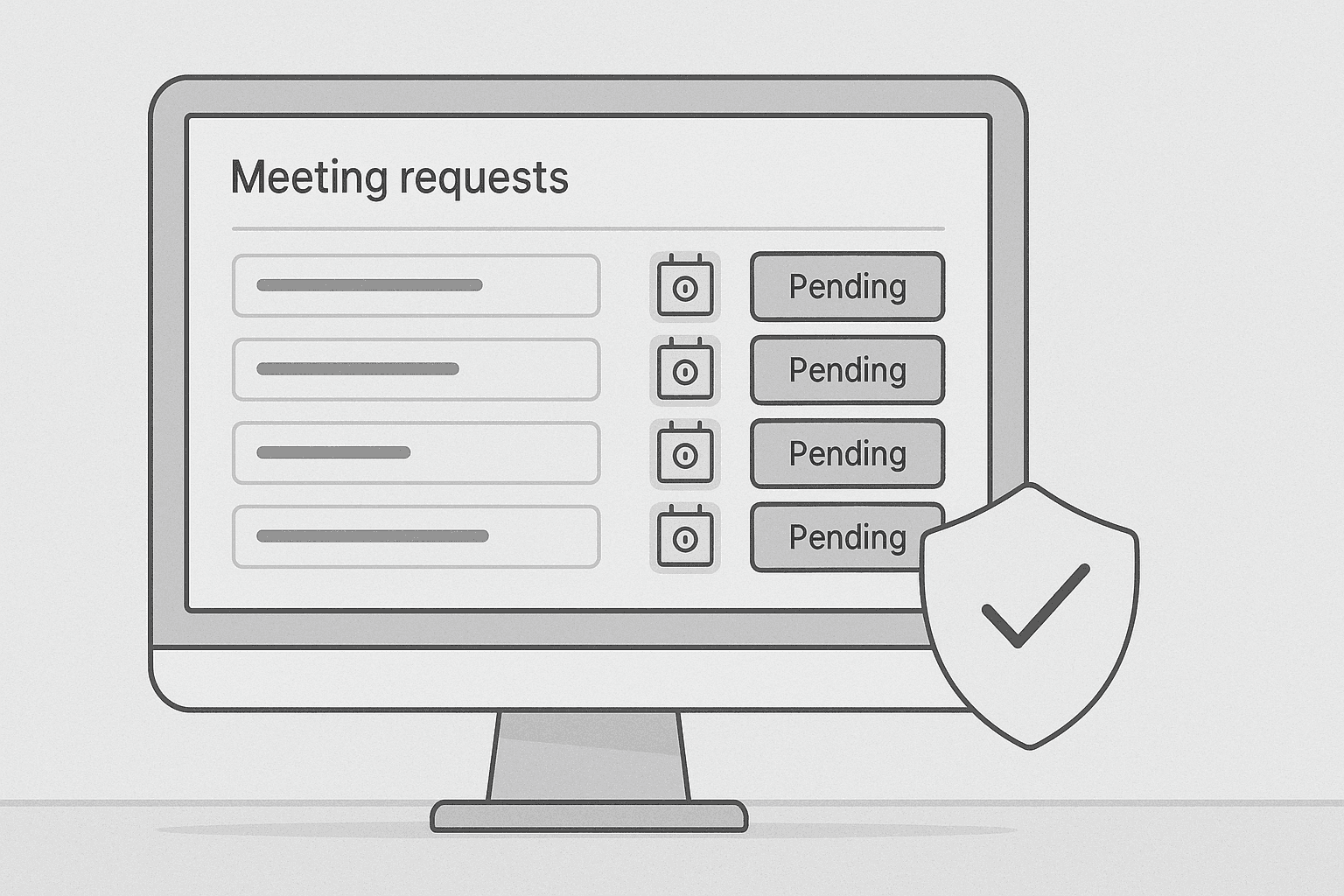 Illustration of pending meeting requests with a checkmark shield
