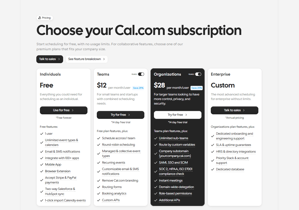 Cal.com paid plans