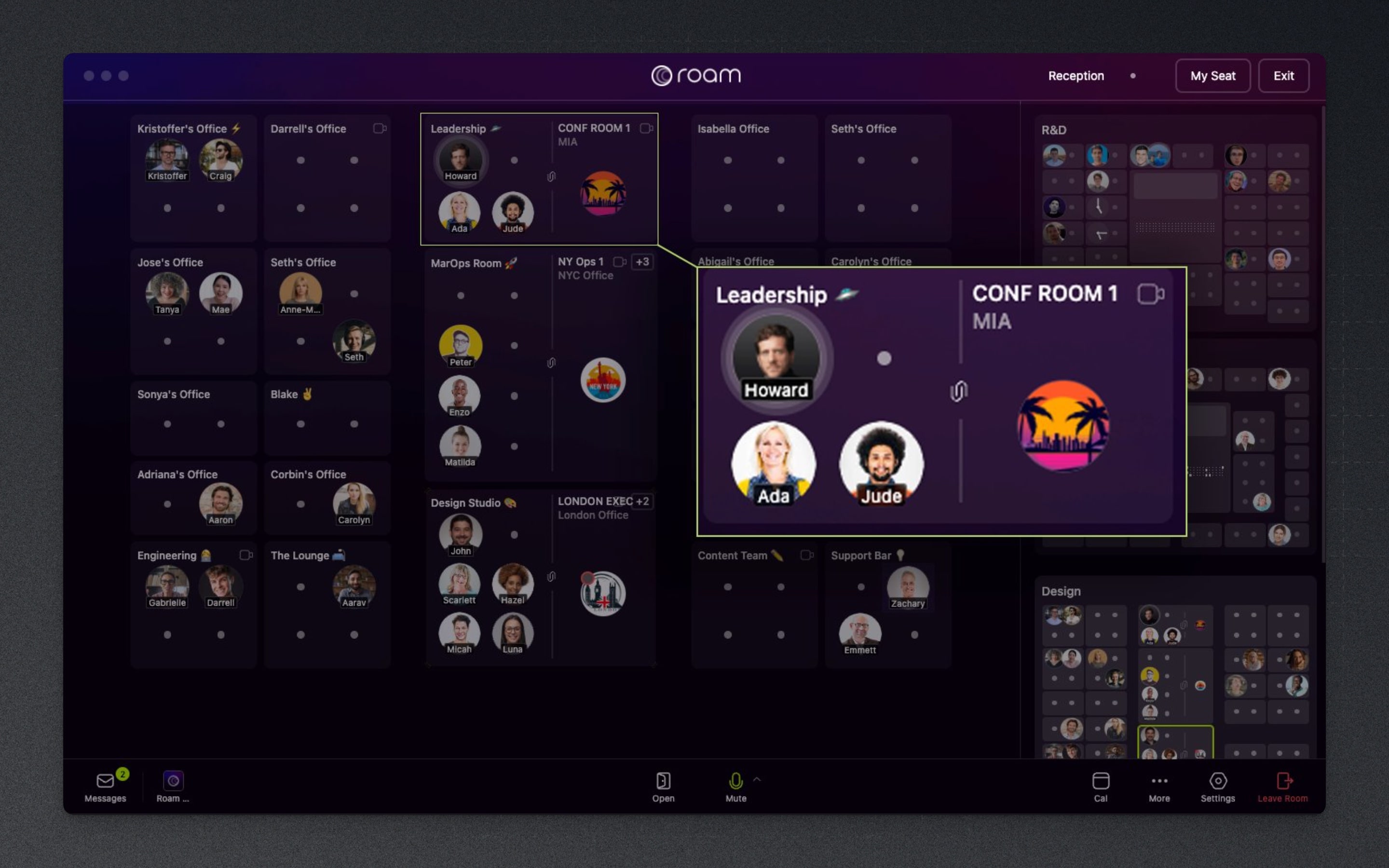 Screenshot of Roam virtual office interface