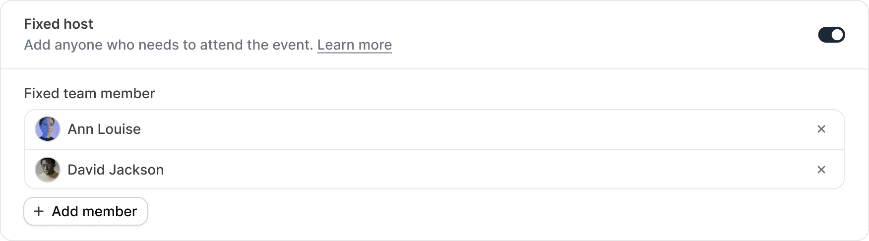 Cal.com fixed host team member settings