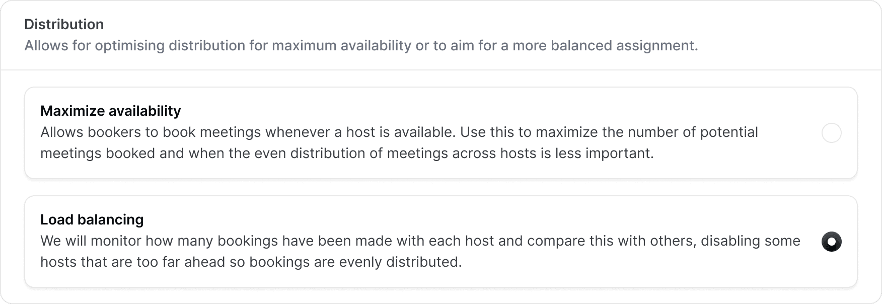 Screenshot of Cal.com round-robin distribution settings