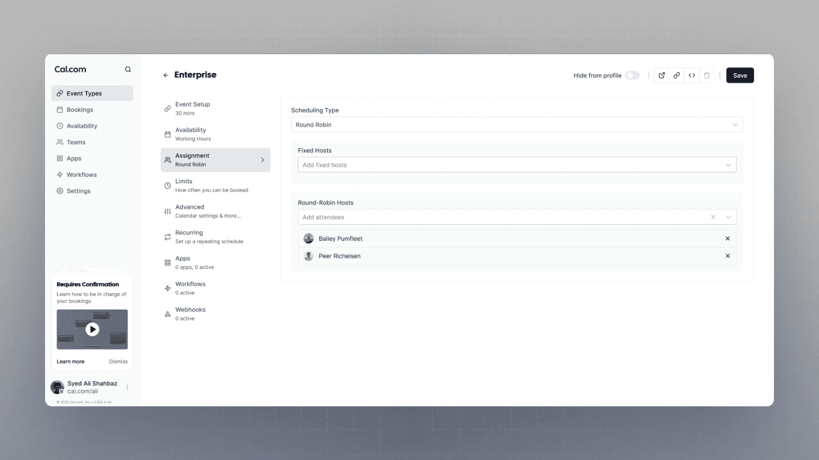 Cal.com round robin scheduling type settings