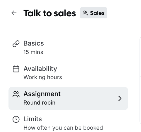 Cal.com talk to sales event type setup screen