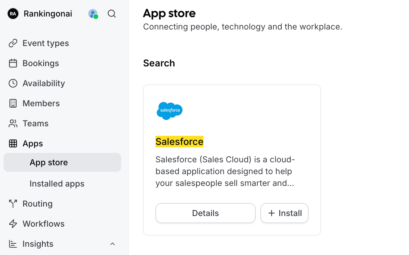 Salesforce in the Cal.com app store