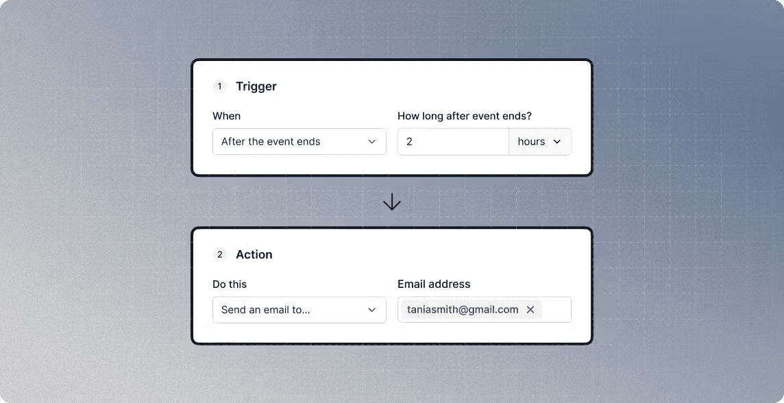Screenshot of Cal.com workflow trigger and email action setup