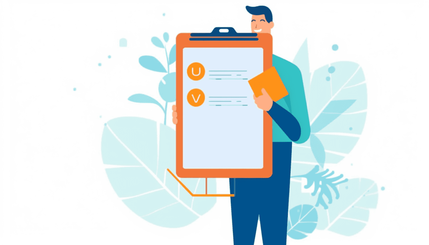 Illustration of a man holding a giant checklist clipboard
