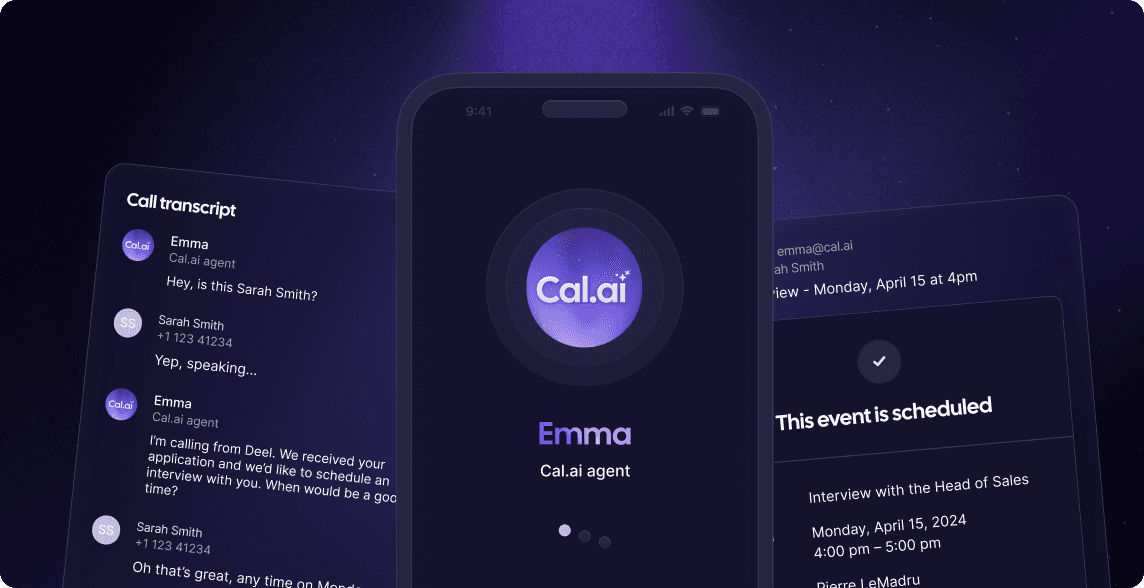 Cal.ai phone assistant interface with call transcript