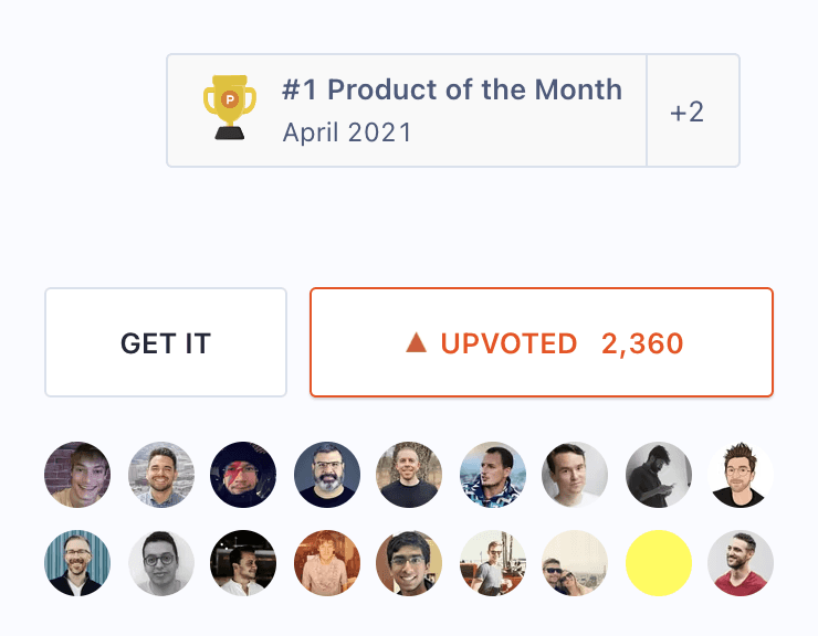 Product Hunt product of the month badge with upvotes