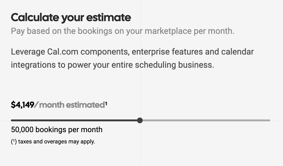 Cal.com pricing estimate calculator screenshot
