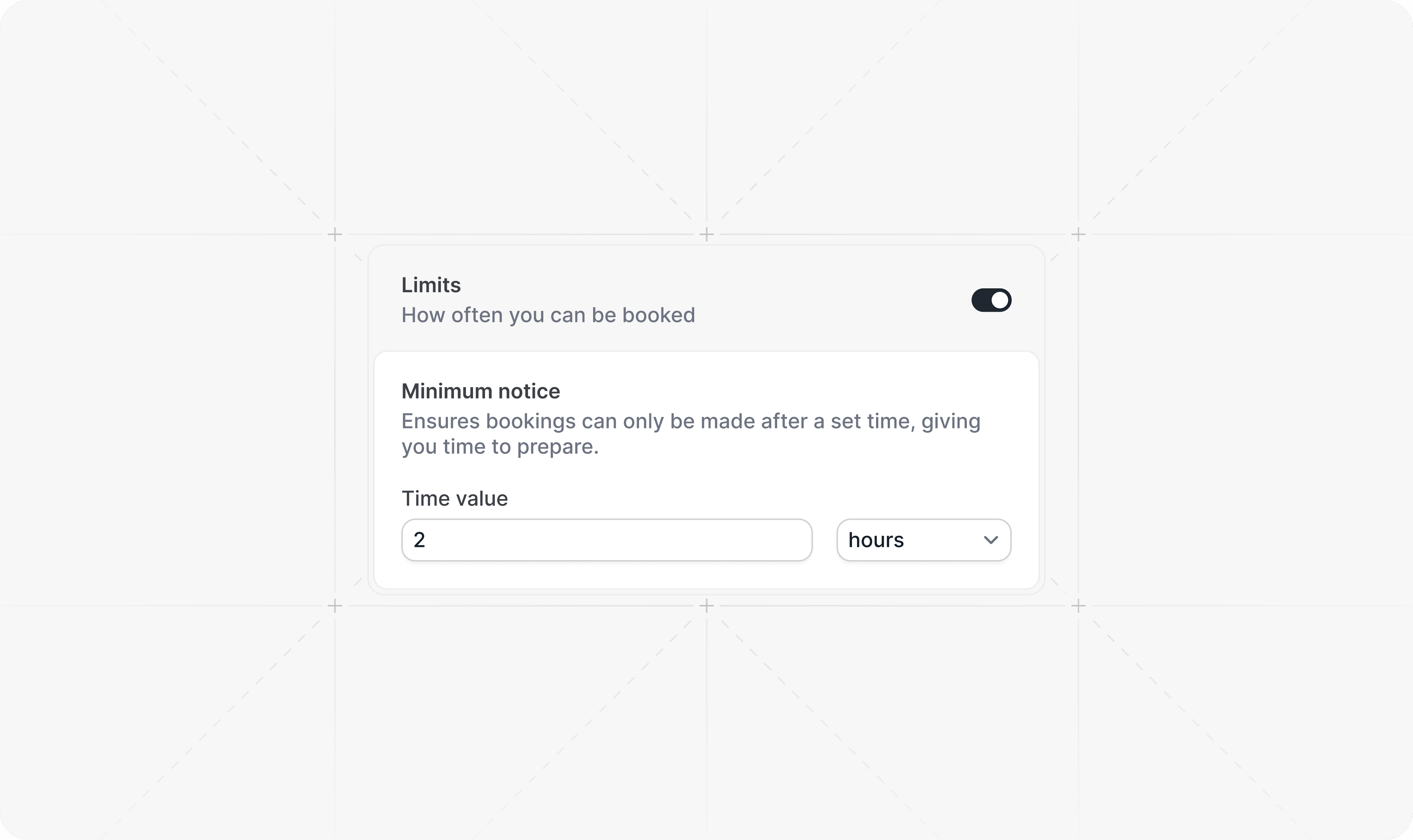 Cal.com minimum notice period settings screenshot