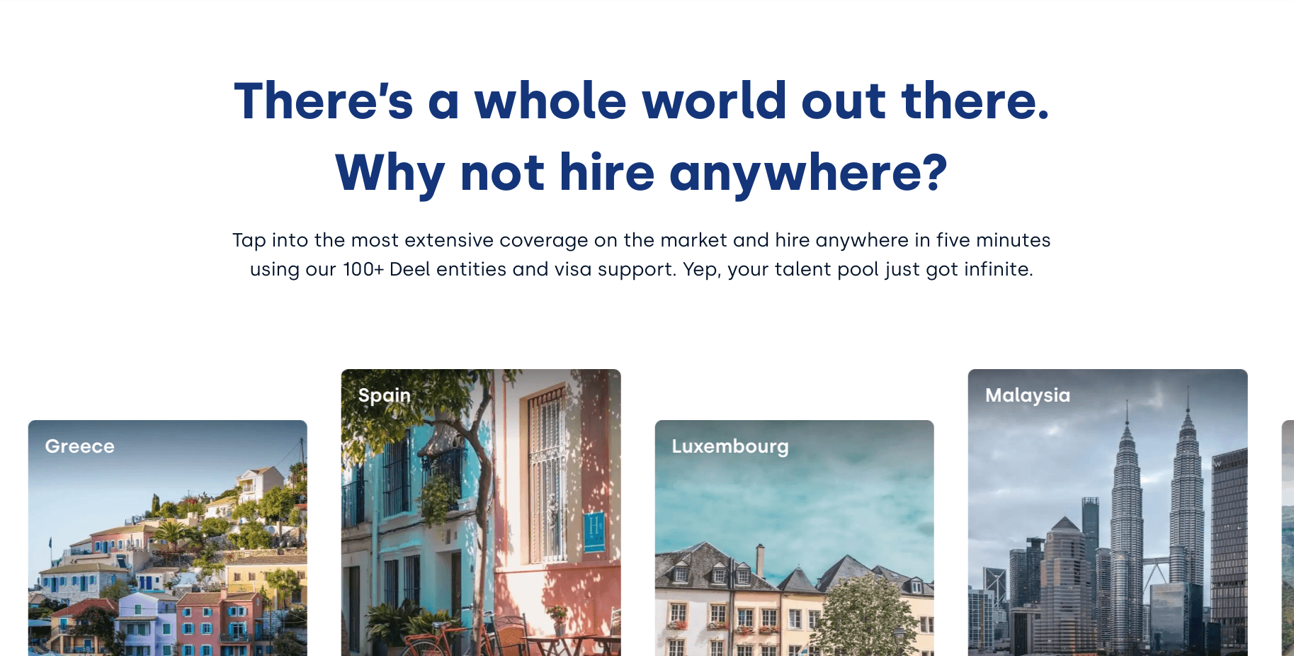 Deel hiring page with country cards