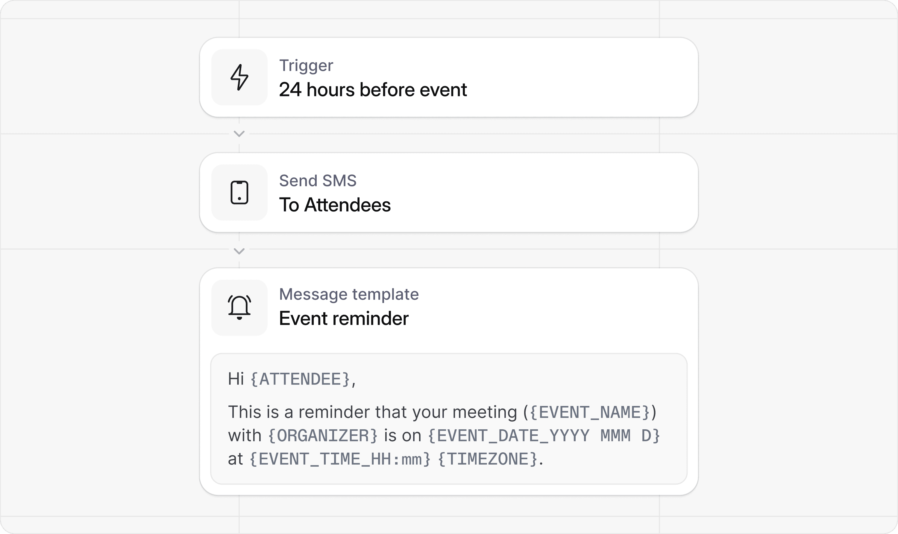 Cal.com SMS workflow reminder trigger and message template