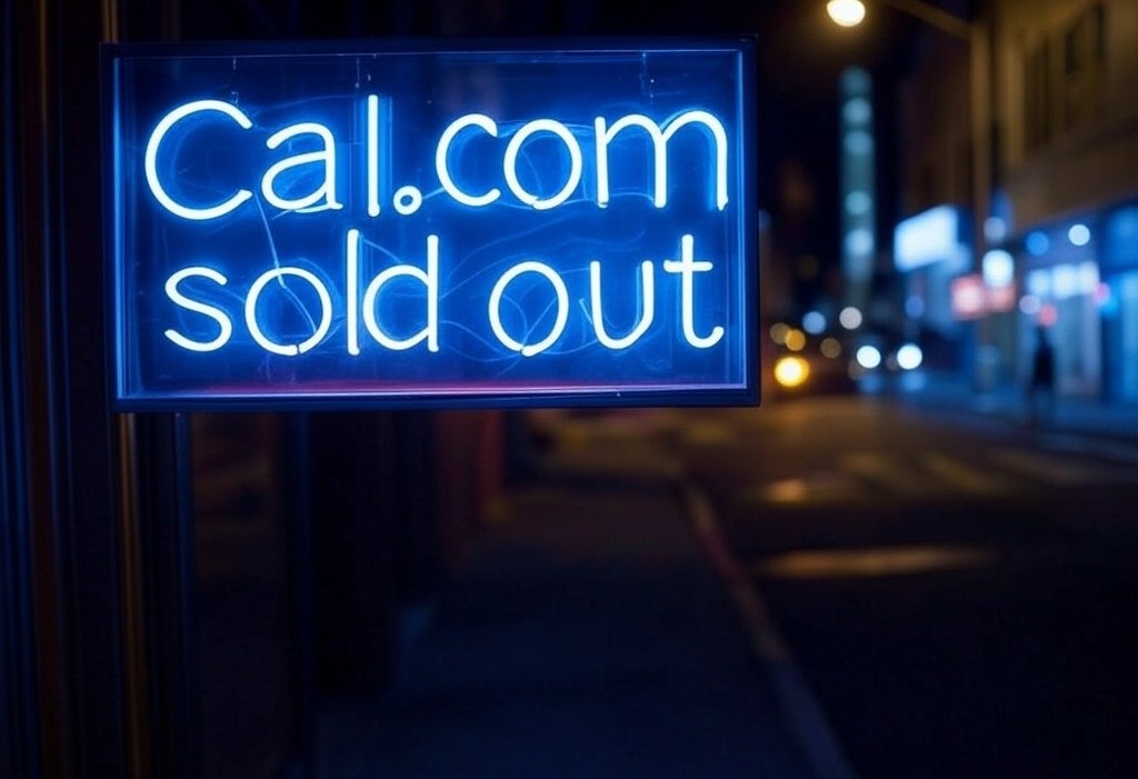 Neon sign reading Cal.com sold out