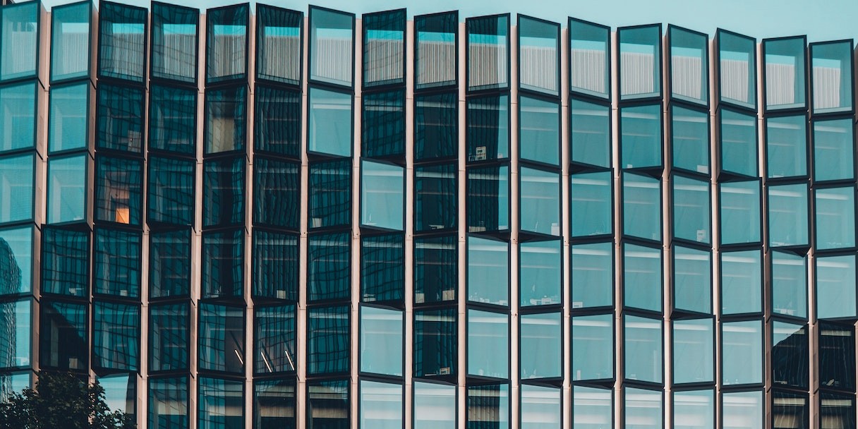 Modern glass office building facade