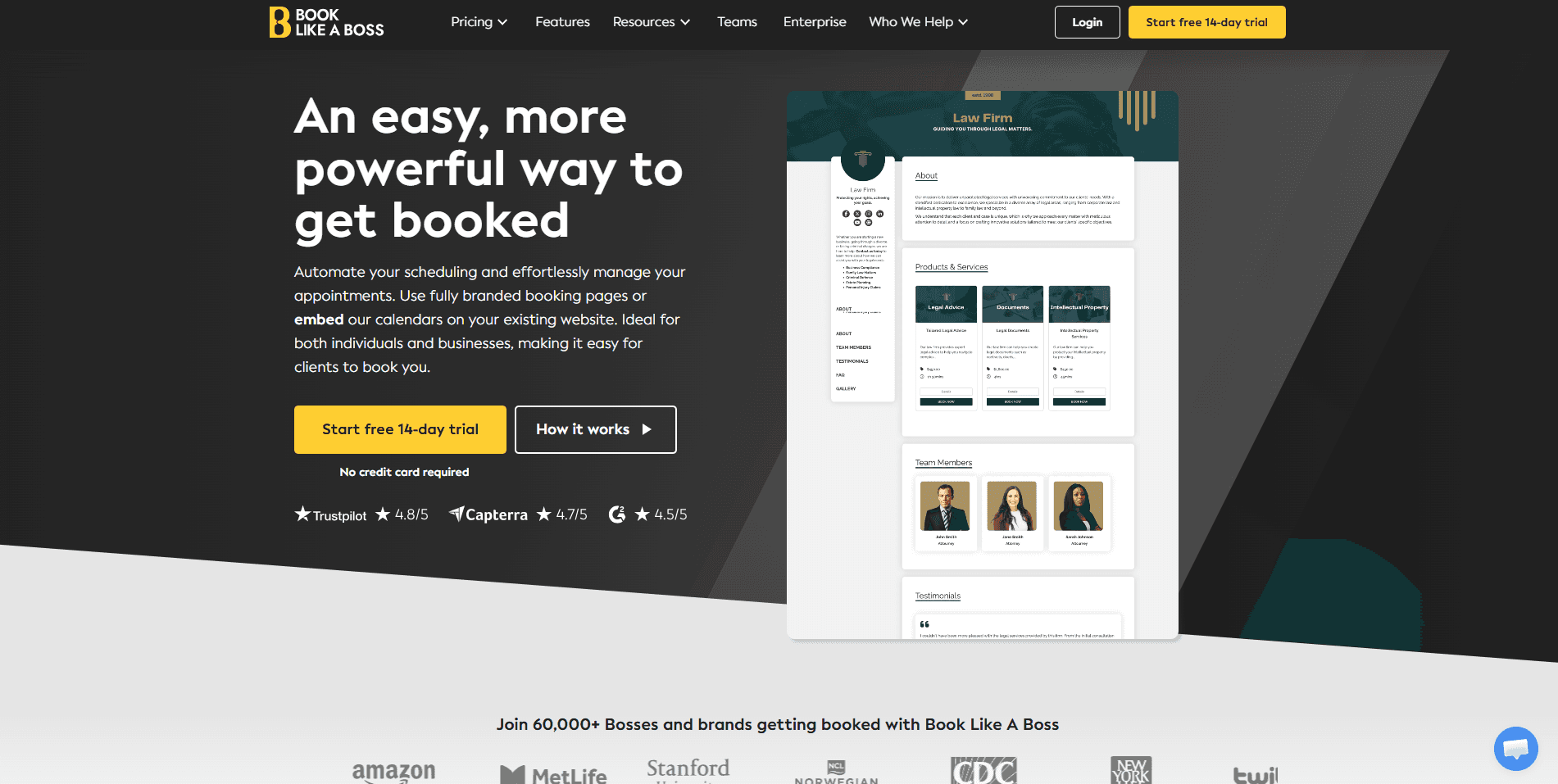 Book Like A Boss homepage hero section