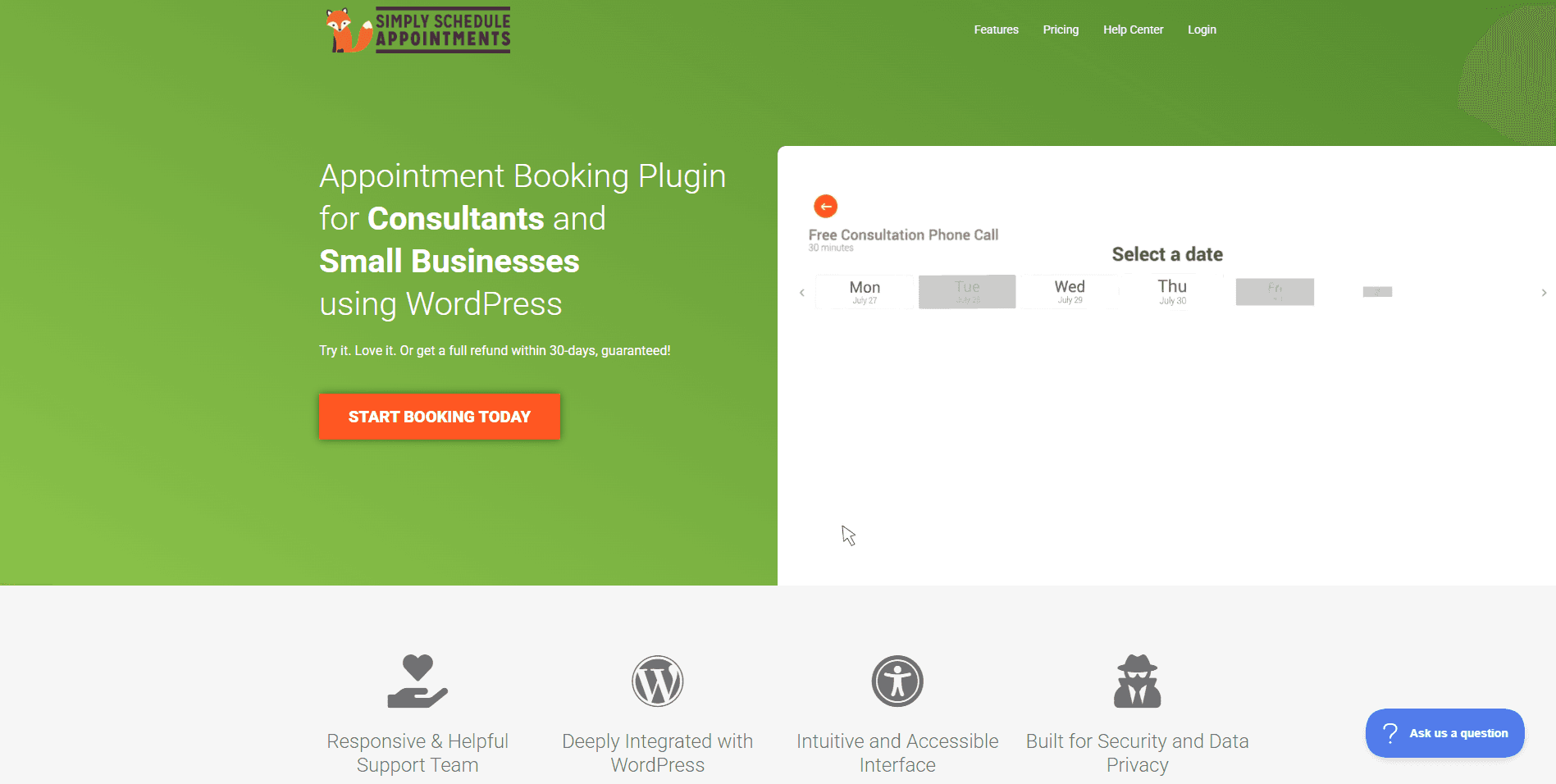 Simply Schedule Appointments homepage hero section