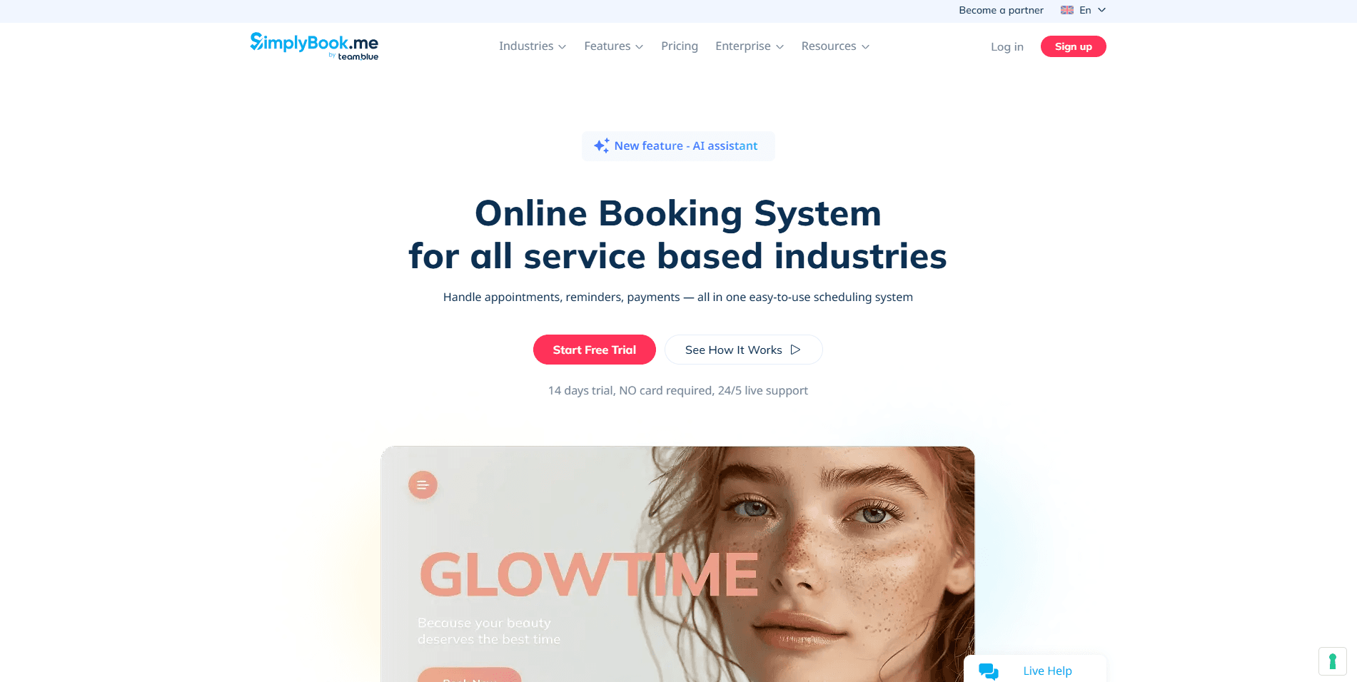 SimplyBook.me homepage hero section