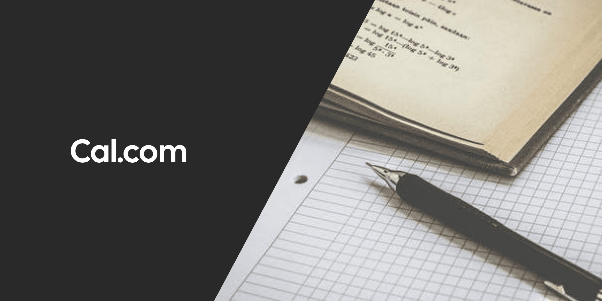 Cal.com logo beside an open notebook and pen