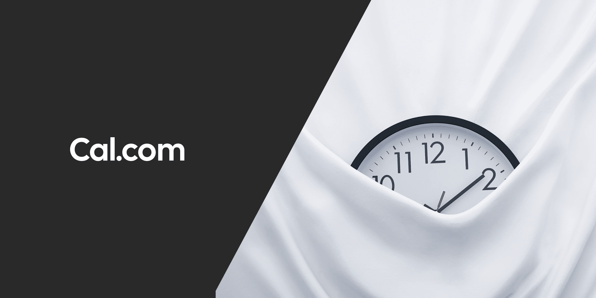 Clock wrapped in white fabric beside Cal.com logo