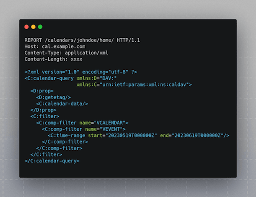 CalDAV REPORT request code example