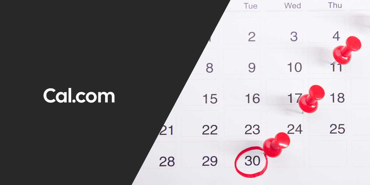 Cal.com logo beside a calendar with pinned dates