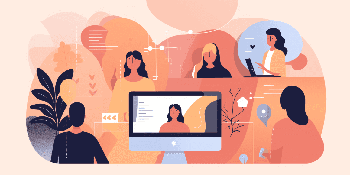 Illustration of people video conferencing on a computer