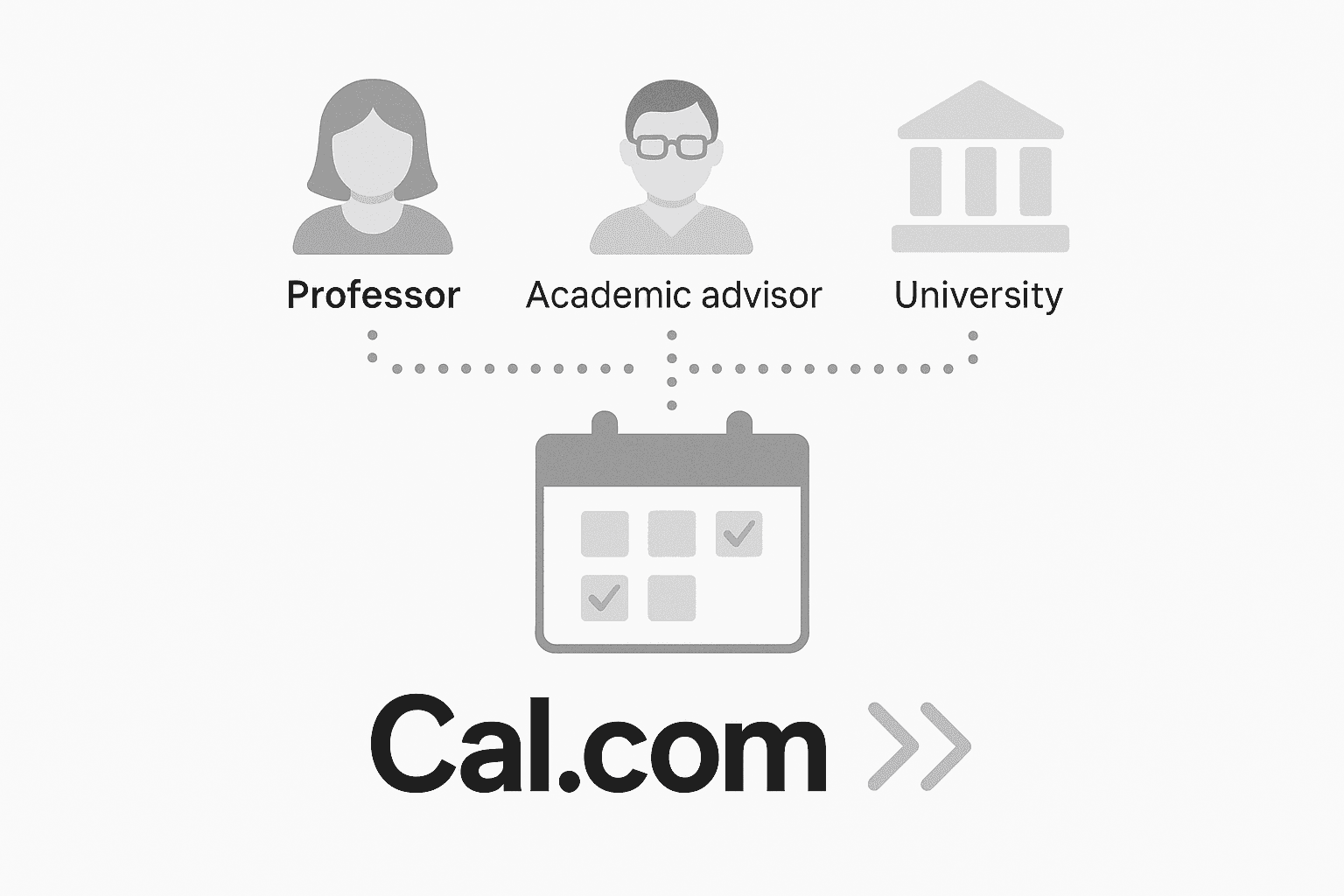 Illustration of professor, advisor and university linked to a calendar