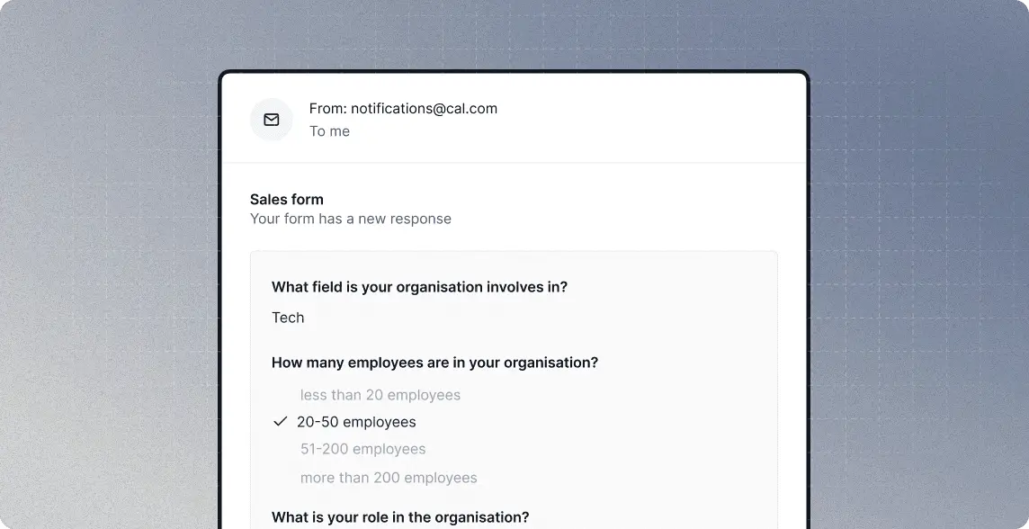 Email notification of a new routing form response