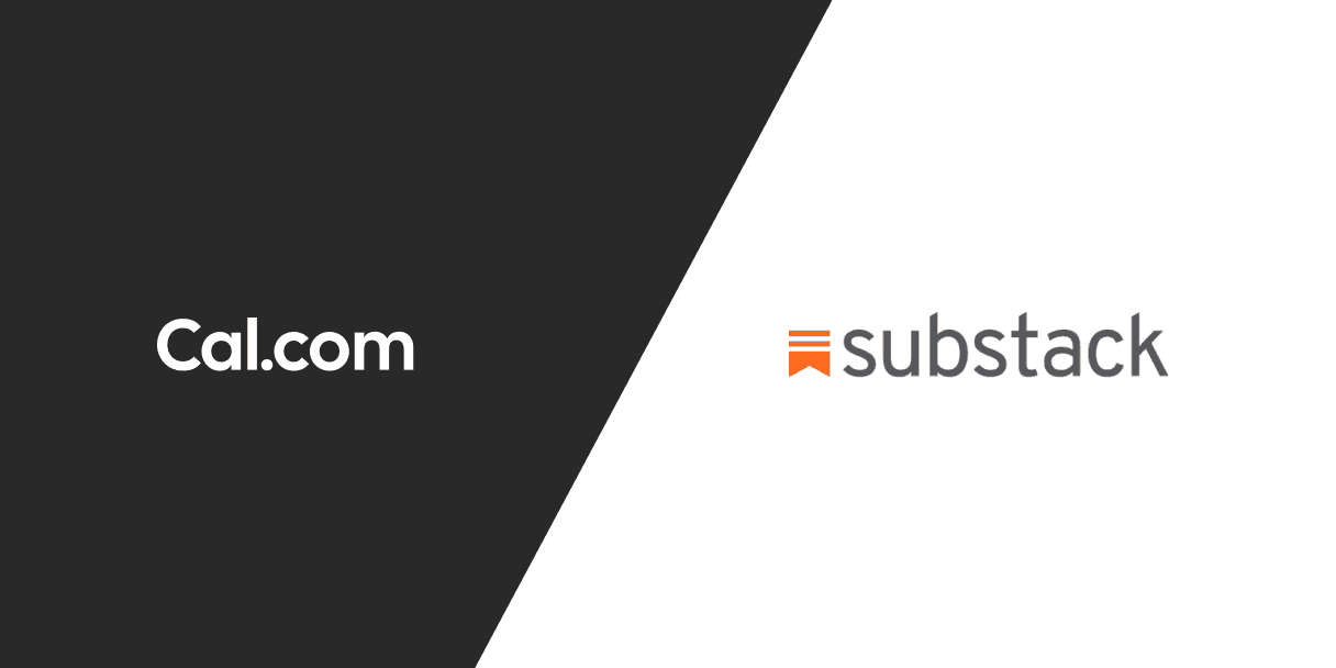 Cal.com and Substack logos split diagonally