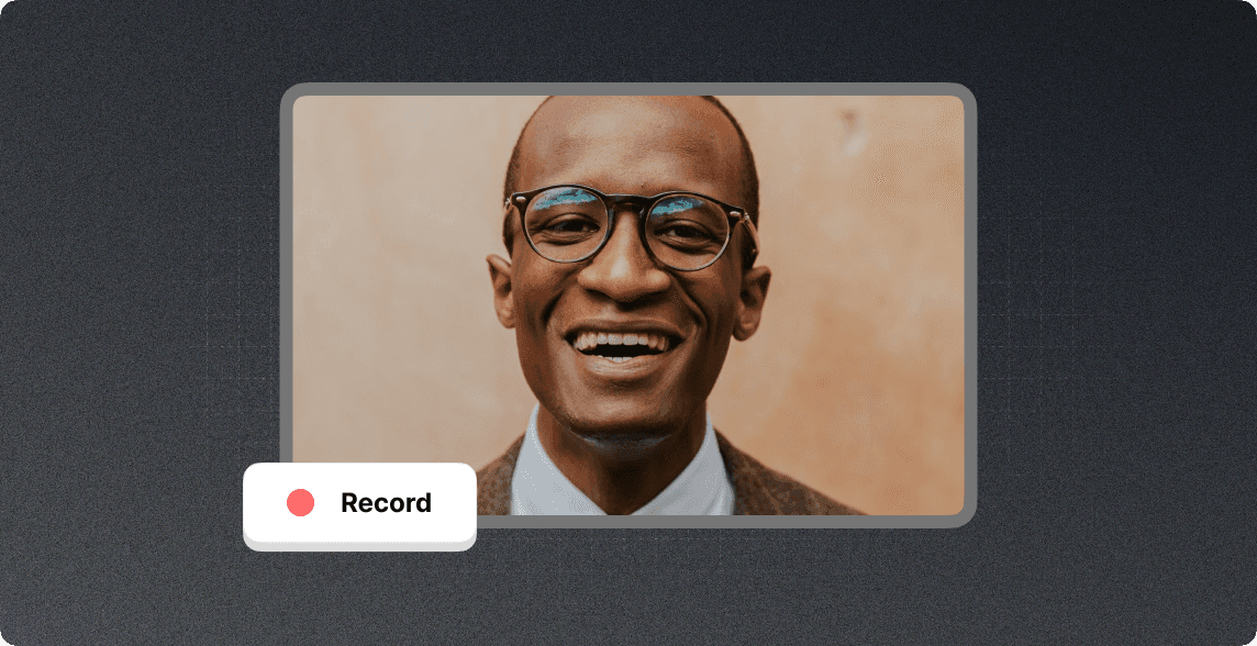 Smiling man in glasses on a video call record screen