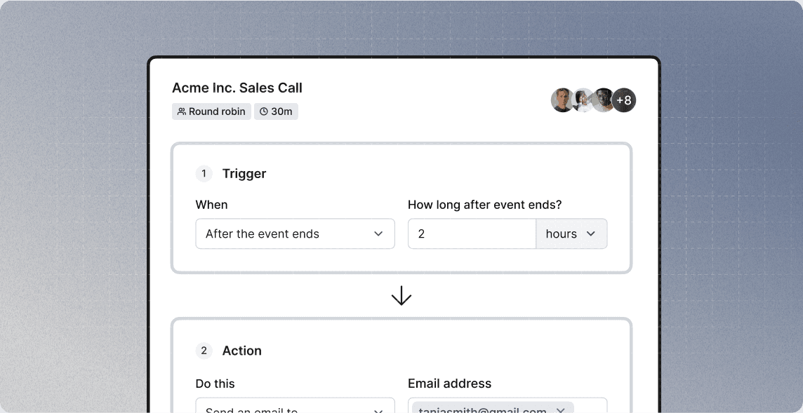 Cal.com workflow trigger and email action builder