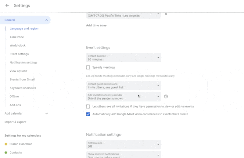 Google Calendar event settings screenshot