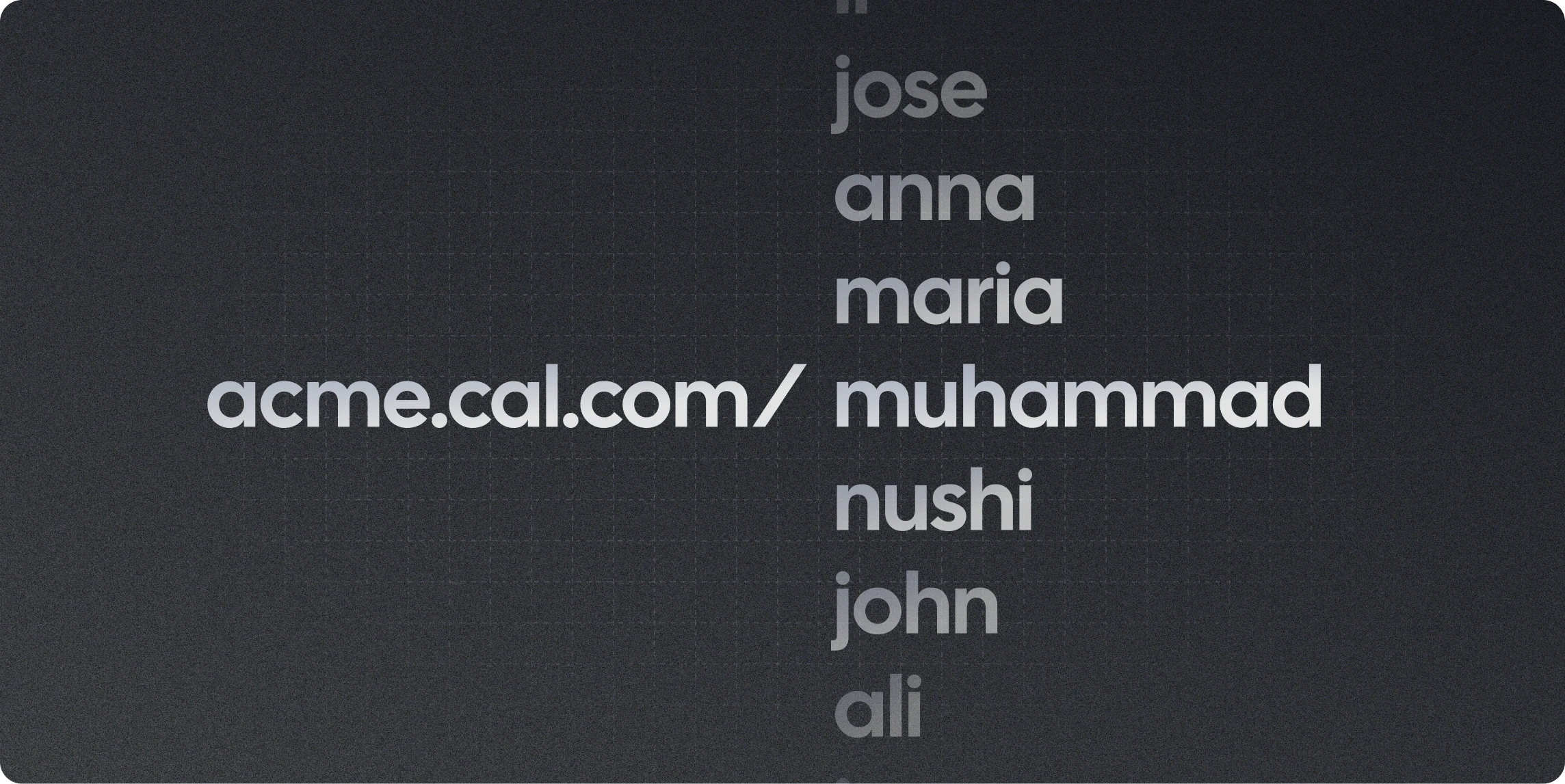 Dark screen listing usernames under acme.cal.com