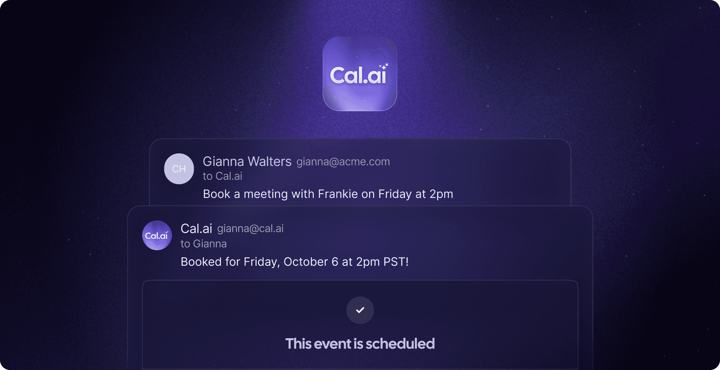 Cal.ai chat interface booking a meeting