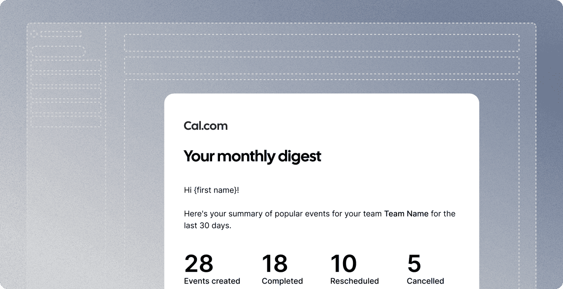 Cal.com monthly digest email preview