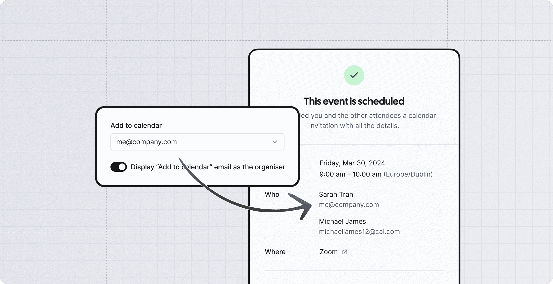 Add to calendar toggle next to scheduled event confirmation