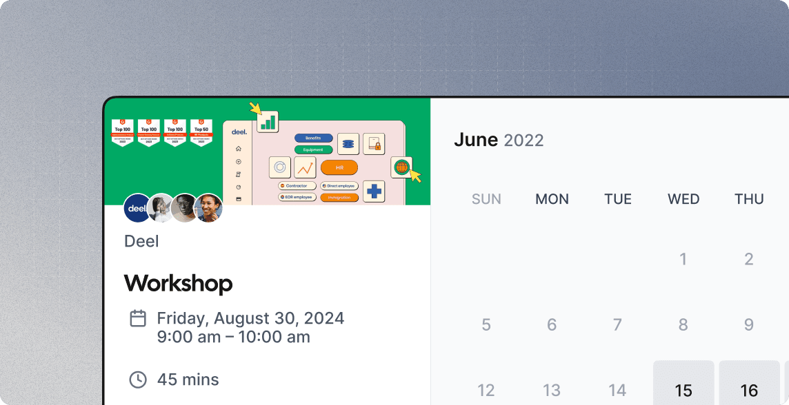 Deel workshop event card over a calendar