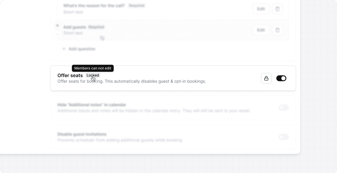 Cal.com offer seats setting locked for members