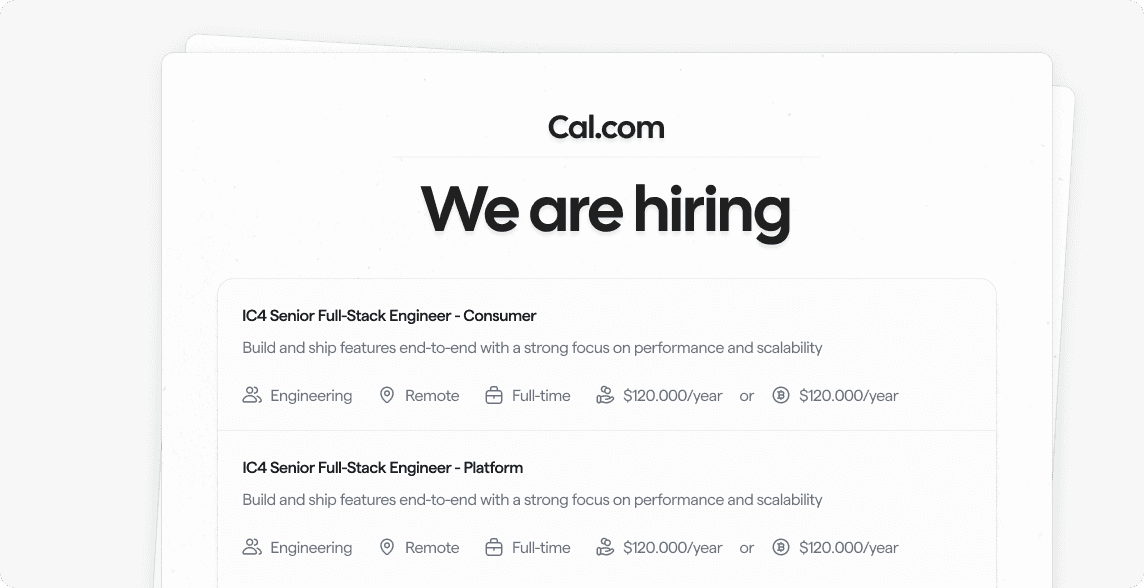 Cal.com hiring job listings card