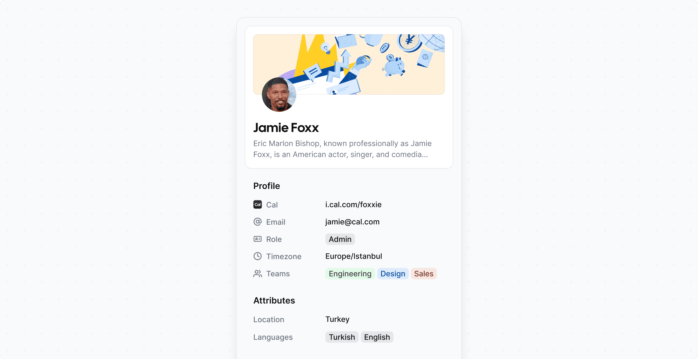 Screenshot of Cal.com admin user profile card