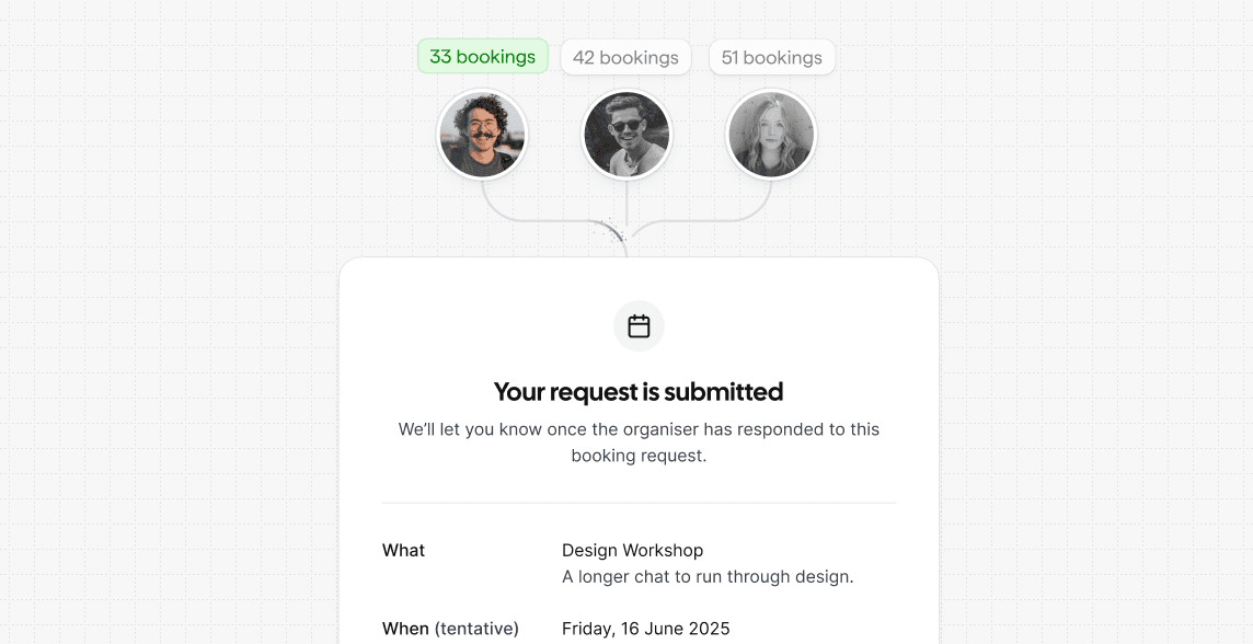 Cal.com booking request submitted confirmation card