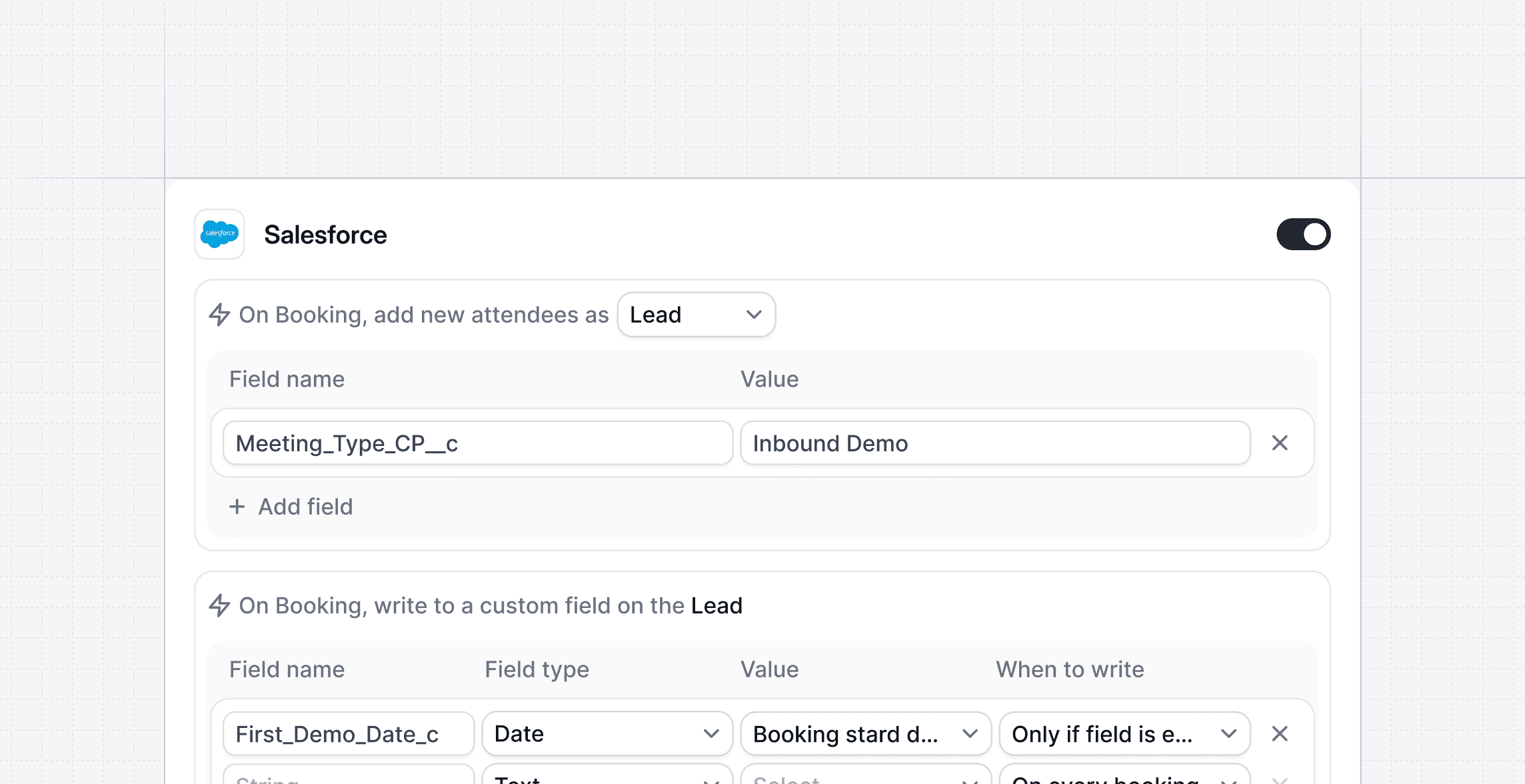 Screenshot of Cal.com Salesforce integration settings