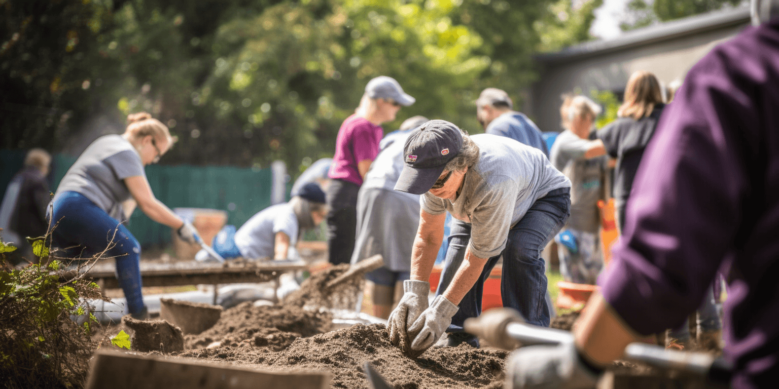 Volunteers doing outdoor community garden work