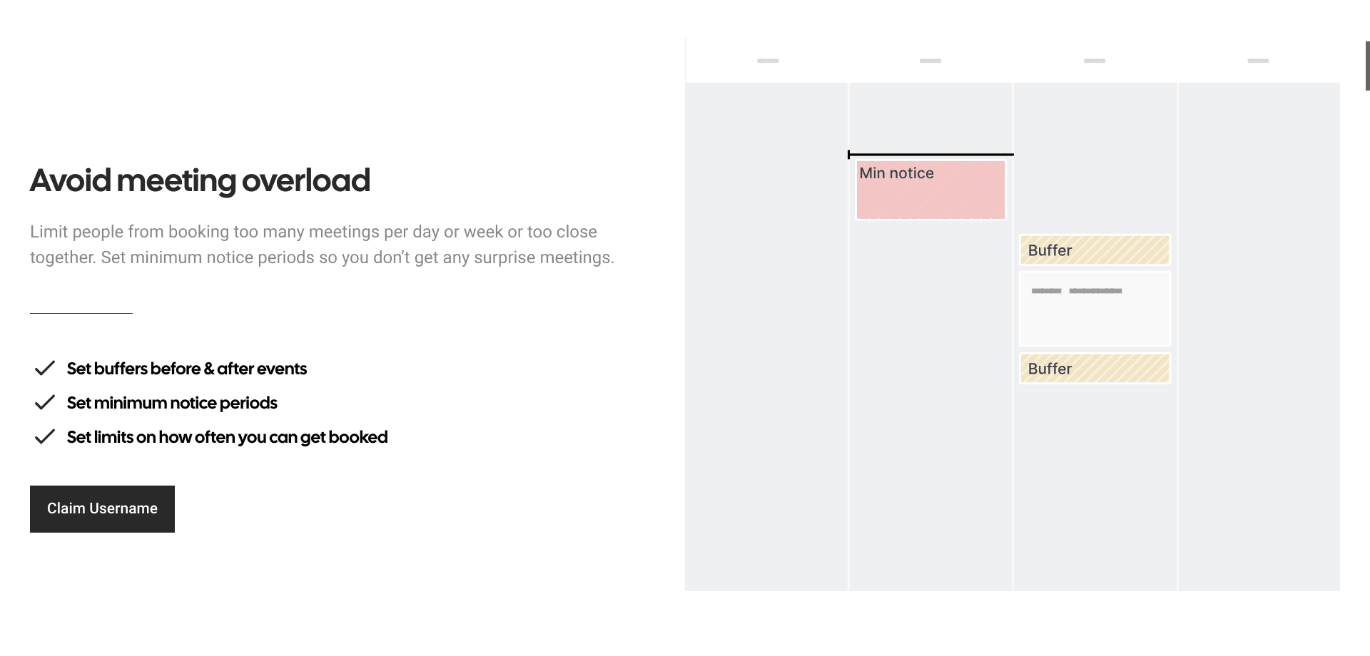 Illustration of buffer and minimum notice settings on a calendar