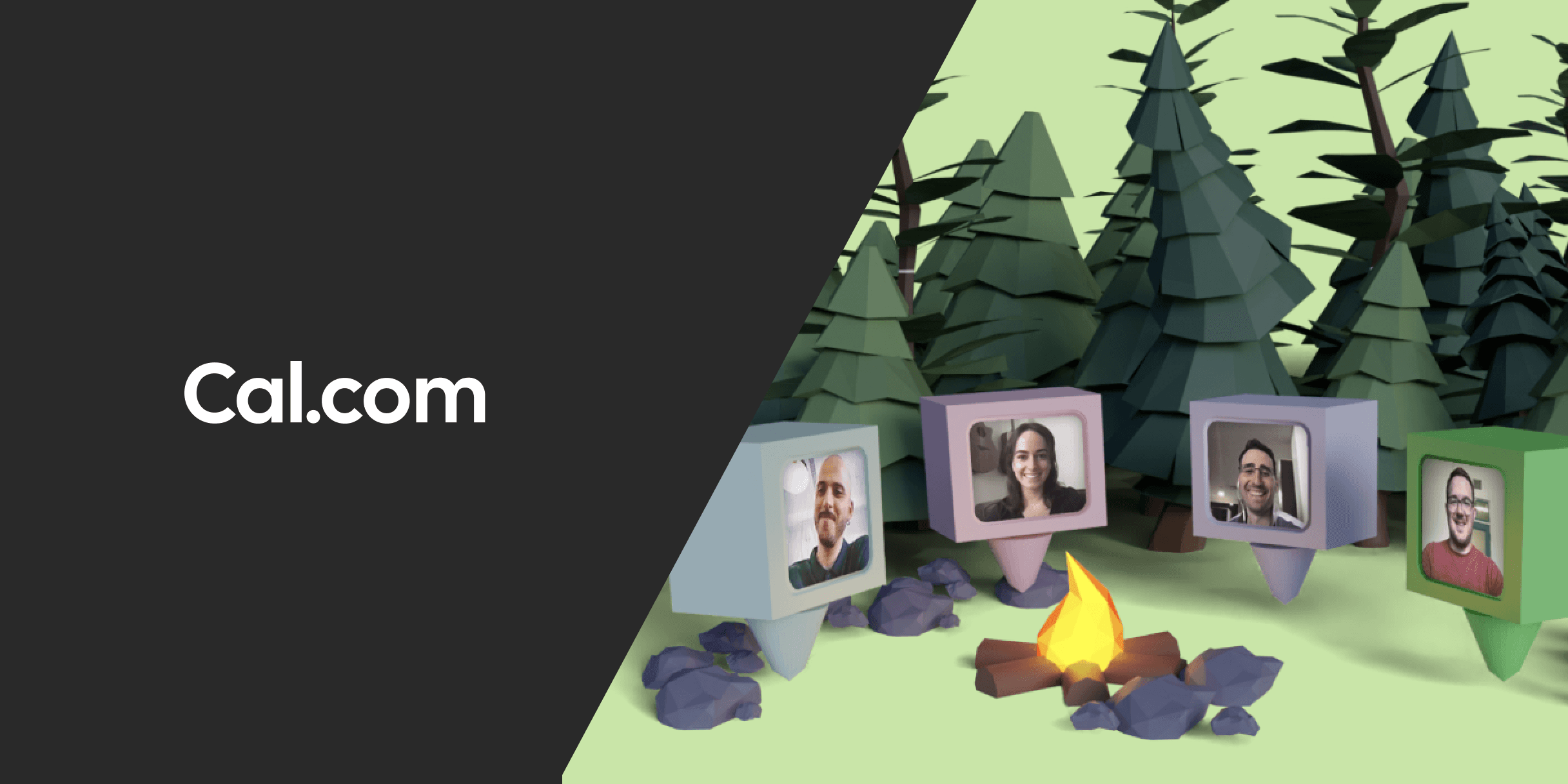 Illustration of avatars around a campfire in a forest