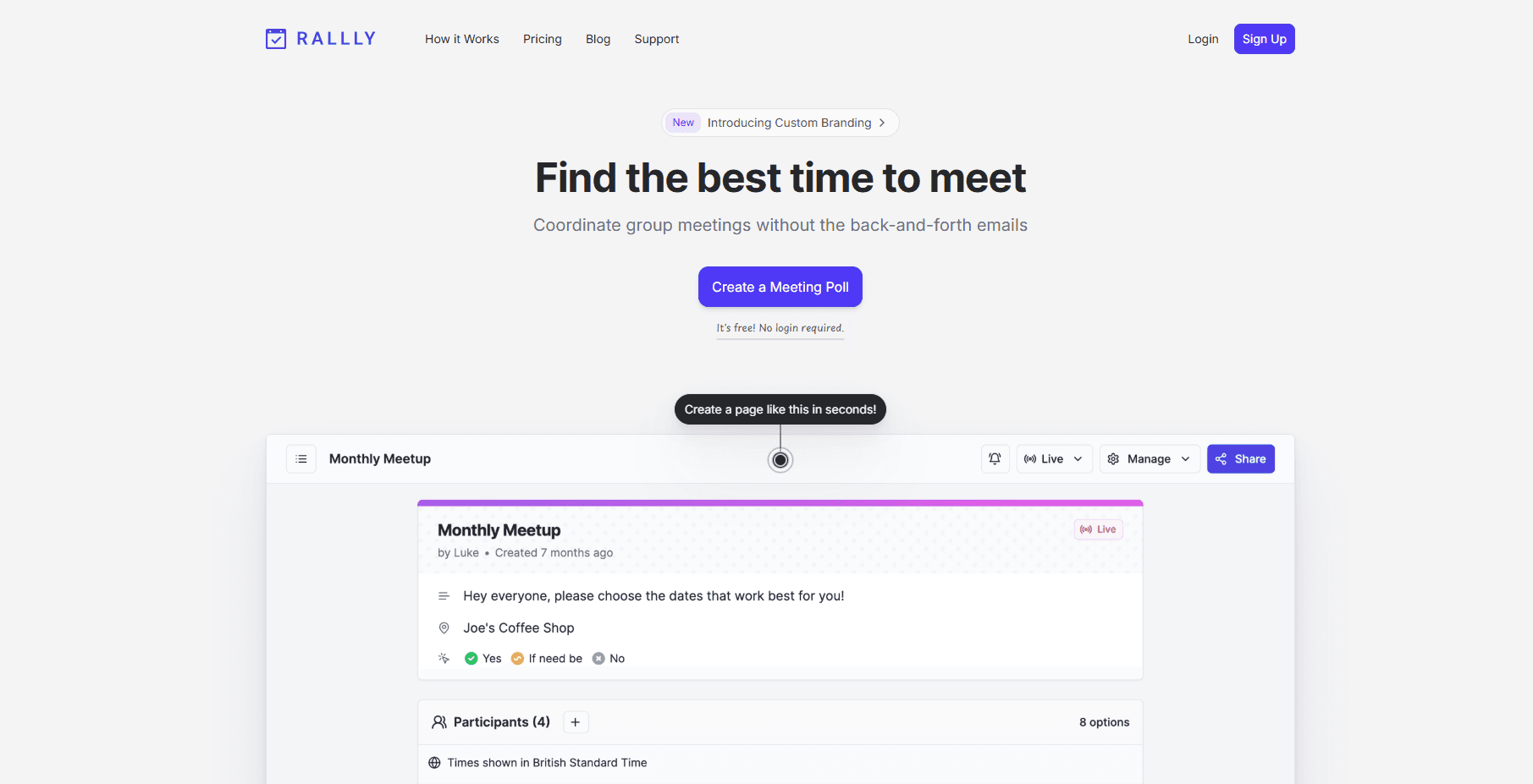 Rallly scheduling tool homepage screenshot